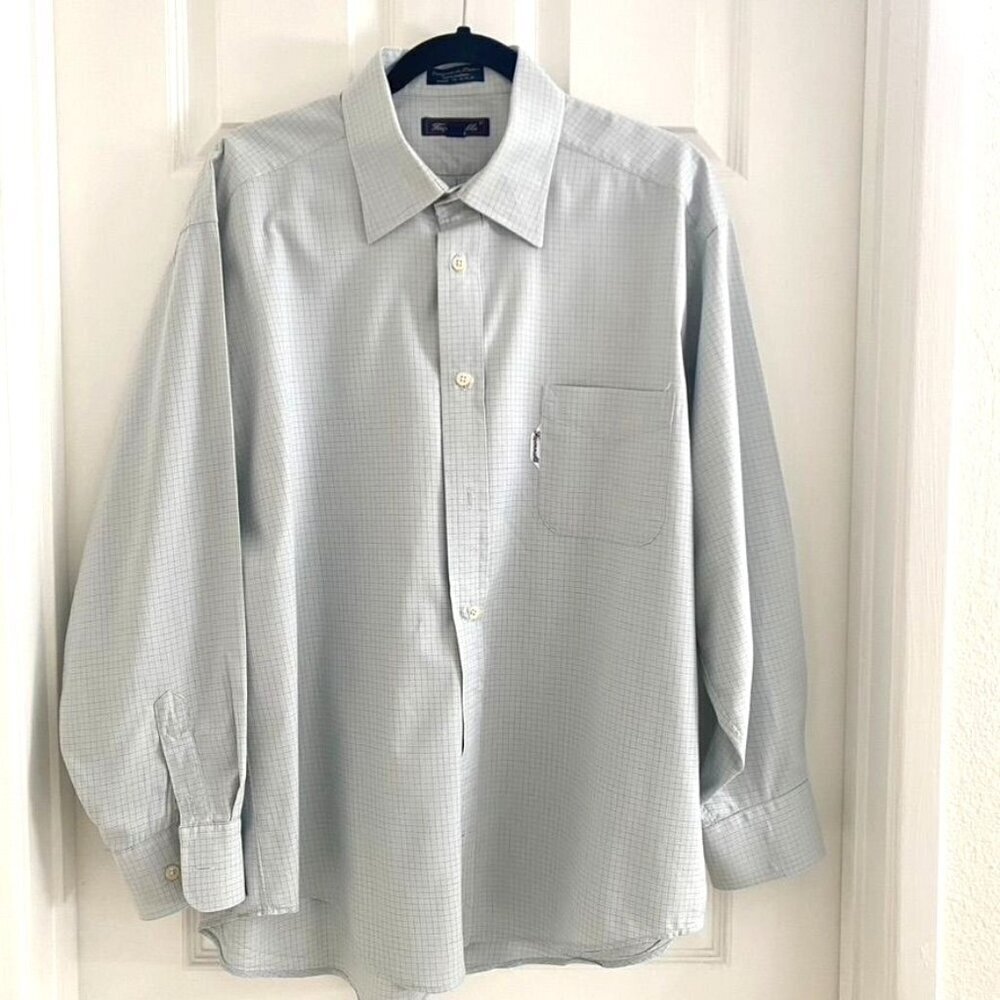 Faconnable Mens Light Blue Check Dress Shirt Size 6 (XL)/ 17R Business Workwear